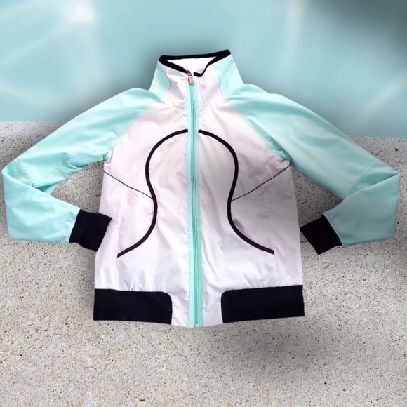 Lululemon Seawheeze Track Attack Jacket Mint & Pink Stripe with Black Size 12 - Picture 1 of 11
